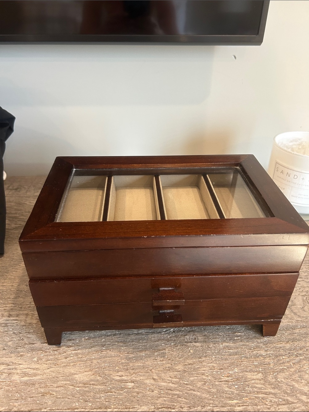 Wood Glass-Top Jewelry Organizer/Watch Box in Walnut